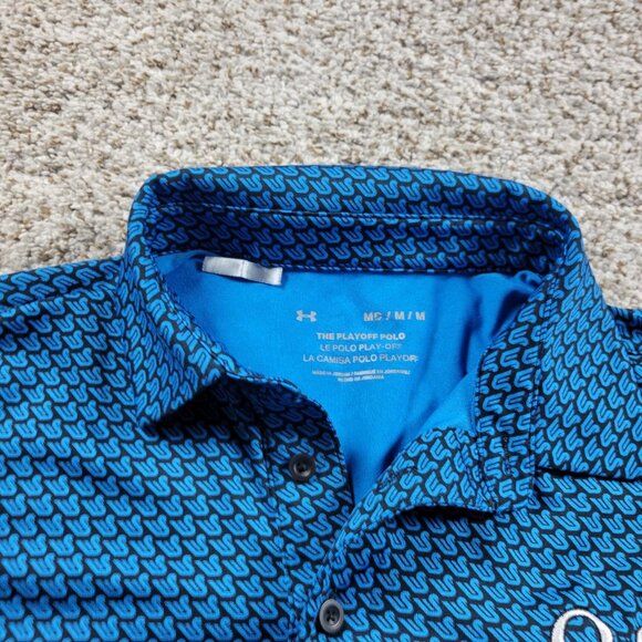Under Armour Polo Shirt Mens Medium Blue Performance Golf Geometric Playoff FLAW - Picture 2 of 9